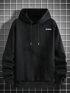 เสื้อมีฮู้ดแขนยาวสำหรับผู้ชาย, เสื้อมีฮู้ดสำหรับฤดูหนาวพิมพ์ลายตัวอักษรกราฟิกและมีกระเป๋าสีทึบ - Product Image 2