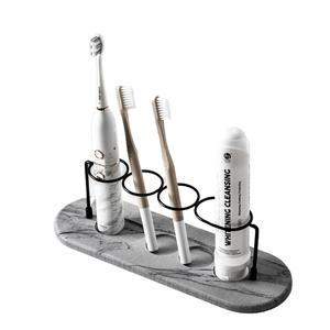 Elégant support pour brosse à dents et dentifrice en marbre et métal pour comptoirs de salle de bain, design minimaliste moderne avec 4 fentes - Product Image 1