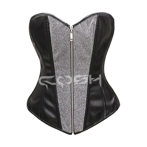 Corset tendance en cuir noir avec panneau gris, haut sexy pour femme, idéal pour les soirées en club – Fabricant - Product Image 1