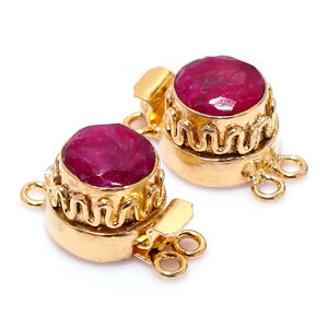 Pierre précieuse rubis 1 brin 2 brins et 3 brins fermoir boîte ronde plaqué or 18 carats 24X15X10MM fermoir de fabrication de bijoux B631 - Product Image 3