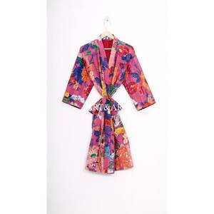 Kimono Kantha de Algodón de Diseño Vintage, Calidad de Exportación, Hecho a Mano, Reversible, con Parches, Largo, Floral, Transpirable, para Mujer, Verano - Product Image 5