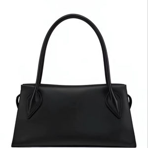 Sac fourre-tout structuré en cuir véritable noir pour femme, deux anses, fermeture éclair, style minimaliste, sac à main pour le travail et le bureau - Product Image 1