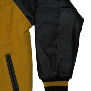 Veste Letterman pour hommes, corps en laine cachemire doré et manches en cuir véritable noir, vêtements grecs, vêtements d'extérieur universitaire fraternité - Product Image 5