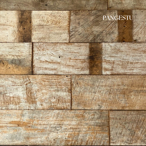 Panneau mural moderne géométrique rustique en teck recyclé pour salon, villa, décoration intérieure, revêtement mural insonorisant - Product Image 4