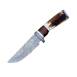 Handmade Industrial Grade Camping Skinner <b>Knife</b> with Damascus Steel Blade and <b>Bone</b> <b>Handle</b> in Leather Sheath - Product Image 1