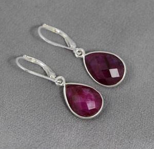 Pendientes colgantes en forma de pera de Rubí, piedra Natural chapada en plata, joyería de piedra natal de Julio para mujer, pendiente de Plata de Ley 925 - Product Image 2