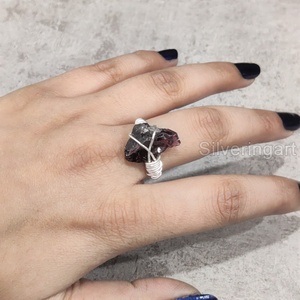 Joyería de piedra en bruto, anillo de mujer, granate Natural, piedra preciosa cruda, piedra natal de enero, banda de alambre para fiesta, joyería, anillo de Plata de Ley 925 - Product Image 2