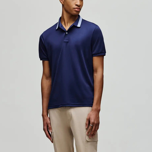 Polo de moda 100% para hombre peso pesado 300 GSM logotipo impreso DTF personalizado azul marino color Piqué tela Polo camiseta para hombre - Product Image 5