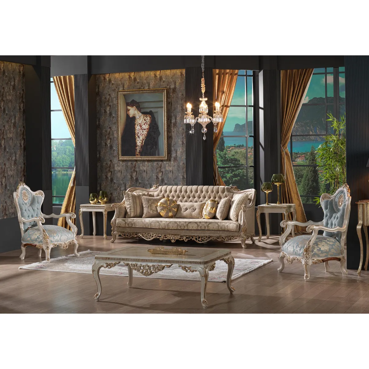 Divano di lusso Vintage stile francese Regal SofaGold Design dorato divano antico di qualità Premium mobili reali divano componibile