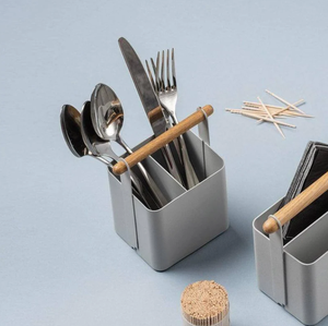 แคดดี้โลหะพร้อมที่จับไม้ในราคาที่ดีที่สุด Flatware แคดดี้อุปกรณ์จัดระเบียบเคาน์เตอร์ครัวร้านอาหาร - Product Image 2