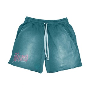 Women 320 GSM Cotton Polyester Acid Wash Black Shorts Puff Print Screen Print Custom Logo Raw Hem women's shorts - Product Image 4