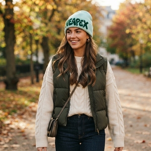Mint Green Graphic Knit Beanie Hat Unisex <b>Winter</b> <b>Cap</b> Streetwear Headwear Custom Wholesale OEM Factory Premium Warm <b>Cap</b> - Product Image 2