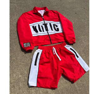 Wholesale Polyester Tracksuits <b>Zip</b> up Nylon Jacket Suit Sweat <b>Shorts</b> Jogger Sets Custom Reflective Strips Nylon suit for <b>Men</b> - Product Image 4