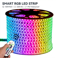 Bande lumineuse LED RGB AC110V 5050, rouleau de 100 m, 60 LED/m, étanche IP67, contrôle vocal via application intelligente, pour extérieur et aménagement paysager