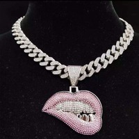 Pendentif unisexe en or massif 10K/14K certifié GIA, style hip-hop, chaîne cubaine avec diamant de laboratoire taille brillant, effet de morsure de lèvres