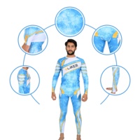 Ensemble de compression à manches longues pour homme Blaze, motif bleu et jaune, séchage rapide, coupe sportive