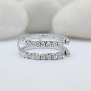 Ajuste de punta de boda Joyería nupcial 10K Oro amarillo VVS1 Diamante de moissanita redondo Banda doble Compromiso Anillo de banda de eternidad - Product Image 2