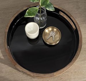 Plateau d'appoint rond moderne de 15 pouces en bois naturel et noir écologique pour la décoration de la ferme - Product Image 4