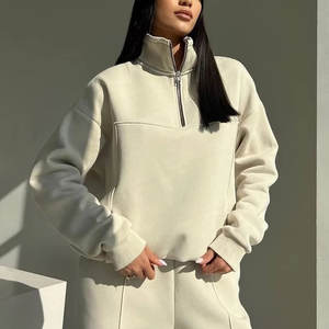 Customized <b>Women's</b> Sweatshirt Cotton <b>Fleece</b> <b>Half</b> <b>Zip</b> Sweatshirt <b>Women's</b> Hoodies Long Sleeve High Quality Custom Hoodies <b>Women</b> - Product Image 5