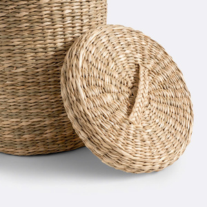 Panier à papier toilette en jonc de mer de style classique, forme pratique, grand, avec couvercle, organisateur de salle de bain pour tous les espaces, maison, hôtel, villa - Product Image 2