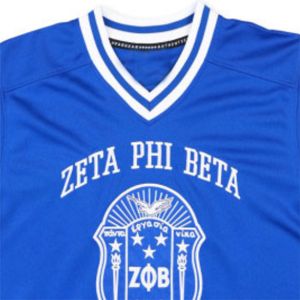 Camiseta de fútbol ZPB-azul real | 100% poliéster Zeta Phi Beta Jersey con logotipos y escudo bordados | cuello en V, mangas a rayas - Product Image 6