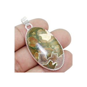 Colgante de Piedra Preciosa de Jaspe Riolita Natural, Colgante de Plata de Ley 925, Colgante con Engaste de Piedra Preciosa Personalizado, ODM OEM - Product Image 3