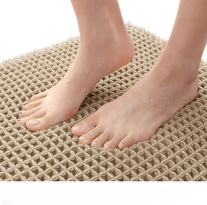 Tapis de bain rectangulaire minimaliste en coton tricoté, couleur unie beige, séchage rapide, avec support en microfibre et mousse à mémoire de forme pour sol de salle de bain - Product Image 1