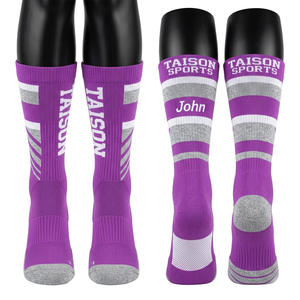 men <b>socks</b> Women Lacrosse <b>Socks</b> Premium Cotton Nylon Blend <b>Breathable</b> Purple White Grey Panel Cushioned Knit Custom Jacquard Logo - Product Image 1