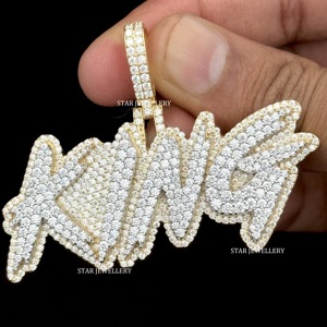 Pendentif personnalisé en or 10 carats serti de diamants naturels ronds brillants, style hip-hop, bijoux unisexe - Product Image 4