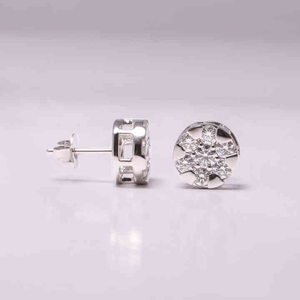 Boucles d'oreilles clous en or blanc 14 carats massif avec diamants ronds de 3,50 mm cultivés en laboratoire, cadeau pour femme - Product Image 4