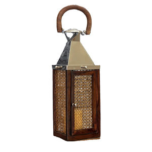 Lanterne à bougie en métal/bois au design moderne, finition naturelle, pour la décoration de Noël et de jardin, lanterne à bougie suspendue - Product Image 5