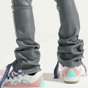 Pantalon de motard noir élégant pour homme en cuir d'agneau véritable, coupe ajustée, taille mi-haute, doux, pour la moto, coupe droite, non tissé - Product Image 5