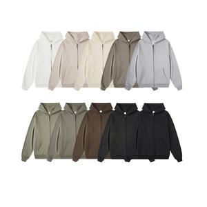 Hoodies Manufacturer Wholesale Custom 445 Gsm <b>Raglan</b> Sleeve Solid Color Zip Up Hoodies Men's Hoodies - Product Image 2