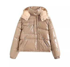 Blouson bomber pour femme grande taille, imperméable et coupe-vent, col montant, doublure en coton/nylon, noir brillant - Product Image 3