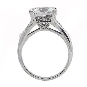 Women's 925 <b>Silver</b> Round Brilliant Cut Zircon Engagement <b>Ring</b> with Prong Setting Classic Style - Product Image 1