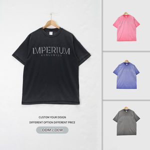 Camiseta lavada personalizada 100% algodón con estampado de diamantes de imitación, Camiseta holgada Vintage lavada con ácido blanqueador pesado para hombre - Product Image 4