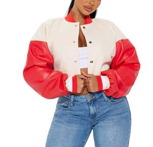 Street Wear Winter Style Crop Top <b>Varsity</b> <b>Jacket</b> Leather Sleeves Hot Selling Trending Crop Top Baseball <b>Jackets</b> for Women's - Product Image 4