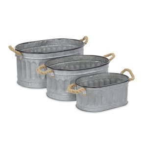 Cubo de almacenamiento de Metal ovalado con mango de cuerda, Juego de 3 macetas para flores, maceta de pared, macetero de Metal para balcón y jardín - Product Image 5