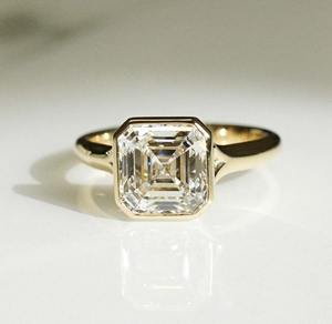 Bague de fiançailles solitaire 3 carats en diamant de laboratoire taille Asscher serti clos, bague de mariage en diamant créé en laboratoire, joaillerie fine pour mariée - Product Image 1