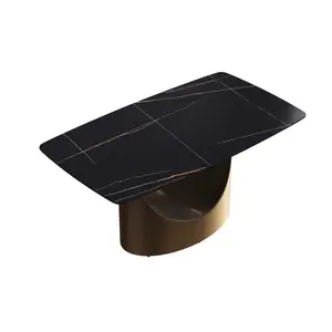 American style New aluminium casted base dining table with black marble stone top with high quality gold fineshed