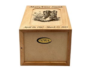 Urna Funeraria de Madera con Forma de Bota de Vaquero para Adultos, Urna de Madera Personalizada con Grabado - Product Image 3
