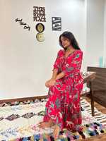Robe longue en voile de coton à manches 3/4, imprimée à la main indienne, motif floral, écologique, lavable, avec poches boutonnées, élégante, formelle, printemps