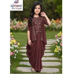 Conjunto de Vestido Suave con Bordado Floral para Niñas Ajmera Fashion, Falda de Gasa de Manga Corta, Logotipo Personalizado, Ropa Elegante para Fiestas Infantiles - Product Image 1