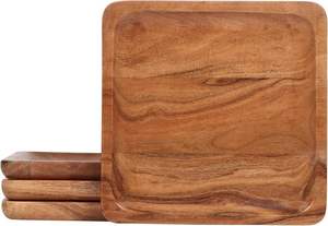 Plateau en bois d'acacia carré moderne de luxe Offre Spéciale fait à la main assiette à dîner chargeur Pack plats revêtement de qualité alimentaire pour le Camping - Product Image 4