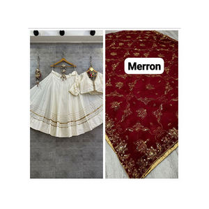 Lujoso diseñador étnico indio seda romana Lehenga Choli con cordones de secuencia pesada Gotta llamativos para ocasiones especiales - Product Image 1