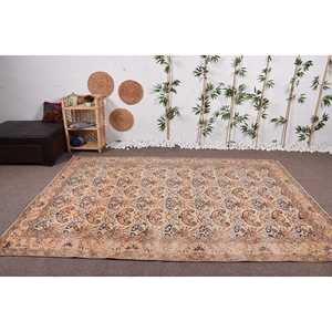 Tapis vintage 6,6x9,4 pieds, grand tapis turc, tapis abstrait beige - Product Image 2