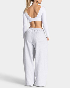 High Demand OEM Custom Grey <b>Oversized</b> Fit Wide Leg Jogger With Piping Cotton Fleece Women's <b>Sweatpants</b> Women's Pants & Trousers - Product Image 4