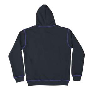 Chándal de punto de contraste con logotipo en relieve personalizado, forro polar negro con costuras moradas, Capucha forrada de satén, sudadera con cremallera y pantalones para correr - Product Image 2