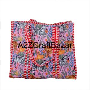 Bolsa de Mano de Algodón Hecha a Mano Ecológica para Mujer, Estilo Bohemio con Estampado de Bloques Acolchados, para Compras y Uso Diario - Product Image 6