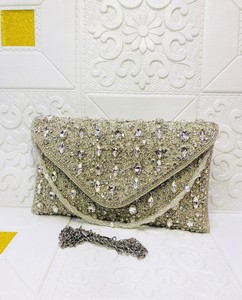 Handmade Elegant Designer Stone Studded <b>Evening</b> <b>Bag</b> Flap Pattern Fashionable Stone Clutch for Women's Weddings Parties & Events - Product Image 1